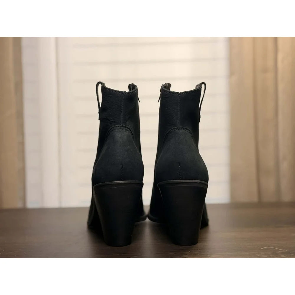 Lucky Brand Microsuede LEATHER Modern Western Boots Booties SZ 10 M BLACK